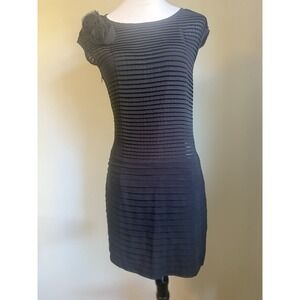 Flapper‎ Style Retro Black Mini Dress Rose Detail Silk Blend Medium